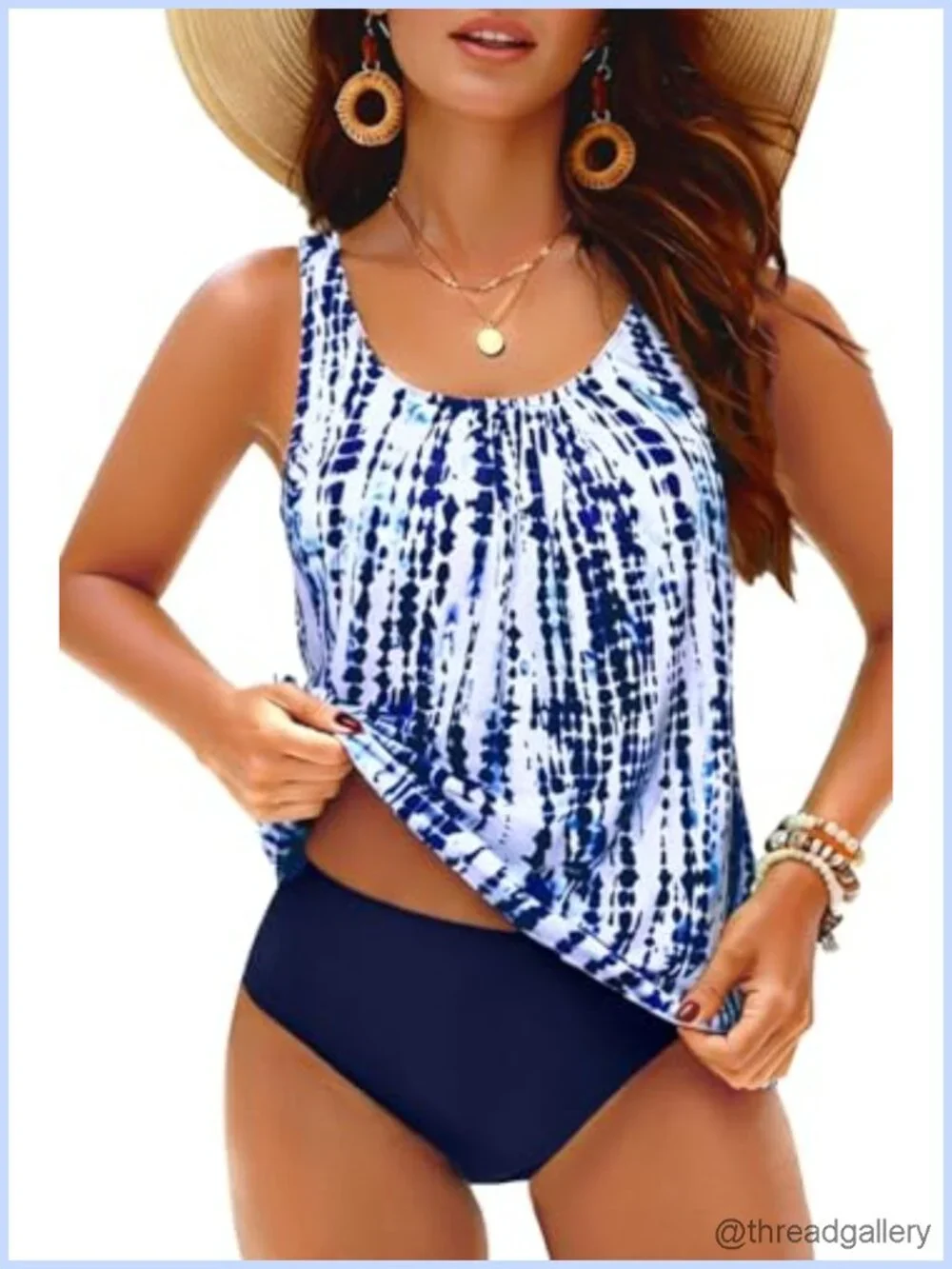 Women's Tankini Set Two Piece Bathing Suit Tie Dye Adjustable Straps Removable